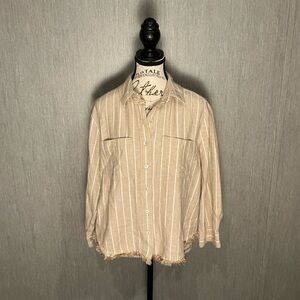 Liverpool Women’s Tan Striped Button Down Shirt Size Medium